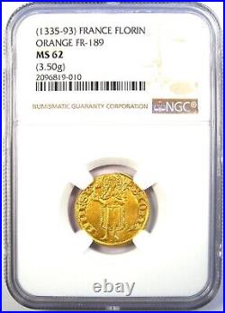 1335-93 France Gold Florin Orange Coin Certified NGC MS62 (BU UNC) Rare
