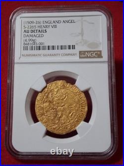 1509-26 ENGLAND GOLD ANGEL S-2265 HENRY VIII 4.99g NGC AU DETAILS DAMAGED #M4707