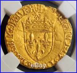 1547, Royal France, Francis I. Gold Ecu (with Sun) Coin. Bayonne! NGC AU-58