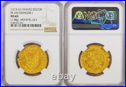 1547, Royal France, Francis I. Gold Ecu (with Sun) Coin. Montpellier! NGC MS-63