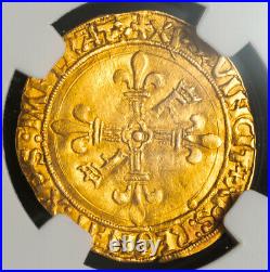 1547, Royal France, Francis I. Nice Gold Ecu (with Sun) Coin. Lyon! NGC AU-55