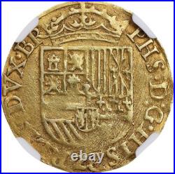 1555-98 Spanish Netherlands Gold 1/2 Real Philip II NGC AU Details? COIN