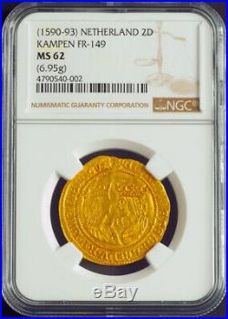 1593, Netherlands, Kampen, Catholic Monarchs. Rare Gold 2 Ducats Coin. NGC MS62