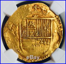 1598, Spain, Philip II. Certified Gold 4 Escudos Cob Coin. Seville. NGC AU-53