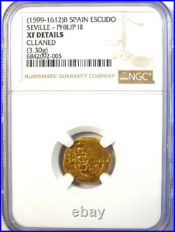 1599-1612 Spain Gold Cob Escudo Philip III Coin 1E Certified NGC XF Detail EF 1599-1612 Spain Gold Cob Escudo Philip III Coin 1E Certified NGC XF Detail EF