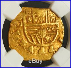 1621, Spain, Philip III. Beautiful Certified 2 Escudos Gold Cob Coin. NGC AU-53