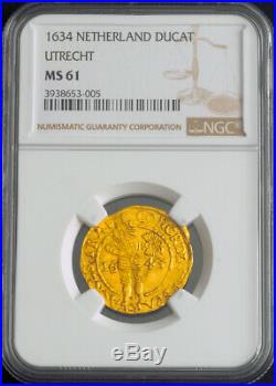 1643, Netherlands, Utrecht. Beautiful Gold Knight Ducat Coin. NGC MS-61