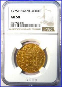 1725 Brazil Gold Joao V 4000 Reis Coin 4000R Certified NGC AU58 Rare