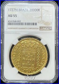 1727 M Brazil 20000 Reis Gold coin NGC AU 55