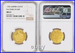 1728, Salzburg, Leopold Anton Freiherr von Firmian. Gold Ducat Coin. NGC MS-64