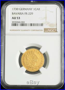 1730, Bavaria, Charles VII Albert. Beautiful Gold ½ Carolin Coin. NGC AU-53