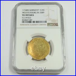 1734 M NGC VG Details GERMANY 9.5g Gold One 1 Carlin Coin FR 3589 #52801A