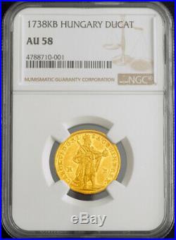 1738, Kingdom of Hungary, Charles VI. Gold Ducat Coin. Kremnitz mint! NGC AU-58