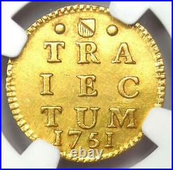 1751 Netherlands Utrecht Gold Stuiver Coin 1S NGC Uncirculated Detail (MS UNC)