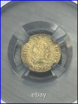 1757-M (JB) Spain 1/2, Gold Coin NGC MS62, Halo, Vault Box, Series X