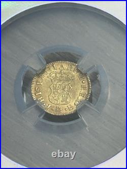 1757-M (JB) Spain 1/2, Gold Coin NGC MS62, Halo, Vault Box, Series X
