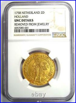 1758 Netherlands Holland Gold Provincial 2 Ducats Coin (2D) NGC UNC (MS)