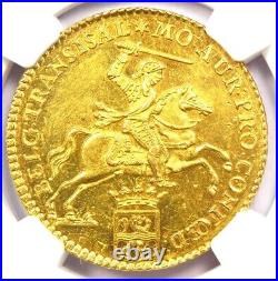 1763 Netherlands Gold Overyssel 14 Gulden Coin 14G NGC Uncirculated Detail UNC