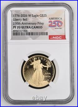 1776-2026 $25 Proof American Gold Eagle 1/2 oz Liberty Bell Privy NGC PF70