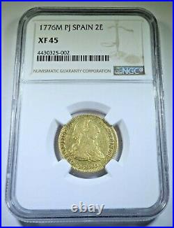 1776 XF Spanish Gold 2 Escudos Doubloon NGC Antique 1700s Pirate Treasure Coin