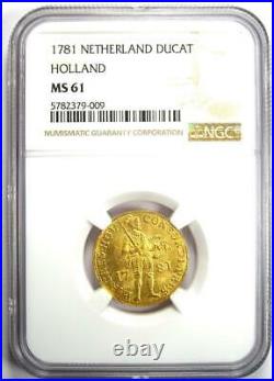 1781 Netherlands Holland Gold Ducat Coin (1D) Certified NGC MS61 (BU UNC)