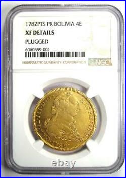 1782 Bolivia Charles III 4 Escudos Gold Coin 4E Certified NGC XF Details (EF)