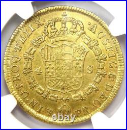 1782 Bolivia Charles III 4 Escudos Gold Coin 4E Certified NGC XF Details (EF)
