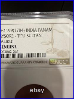 1784 Tipu Sultan Mysore Gold Fanam Kalikut NGC Genuine India Coin