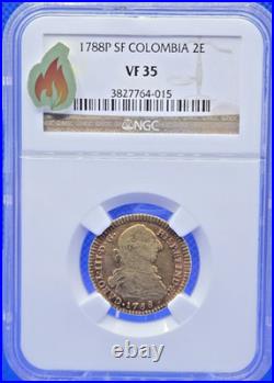 1788P Charles III Gold Colombia 2 Escudos Rare Coin Certified? NCG VF35