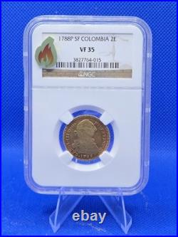 1788P Charles III Gold Colombia 2 Escudos Rare Coin Certified? NCG VF35