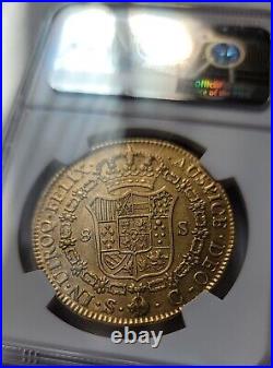 1788 Spain 8 Escudos NGC AU 58 Gold Coin Rare Pirate Treasure Charles III