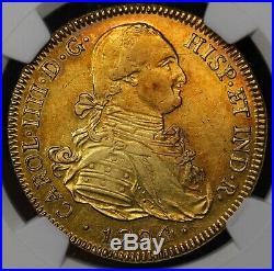 1794 PTS PR Bolivia Charles IV Gold 8 Escudos Coin, NGC AU-55, Toned Gold