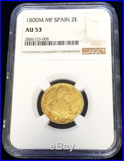 1800 M Mf Gold Spain 2 Escudos Charles IV Coin Madrid Mint Ngc About Unc 53