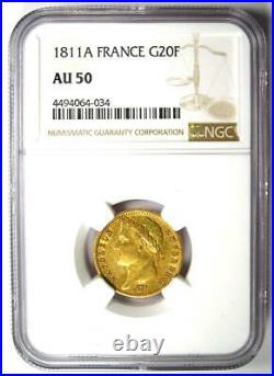 1811-A France Napoleon Gold 20 Francs Coin G20F Certified NGC AU50 Rare