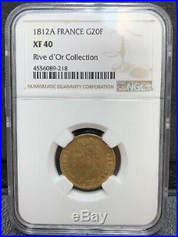 1812-a France 20 Francs 90% Gold Napoleon Collectible Coin Ngc Xf40 Graded
