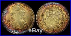 1819 NR JF Colombia 8 E Escudos Gold Coin AU58 NGC MONSTER TONED Rare Color