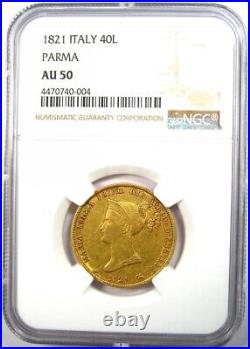 1821 Italy Parma Gold 40 Lire Gold Coin G40L Certified NGC AU50 Rare