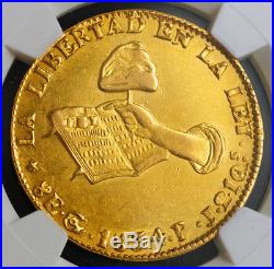 1834, Mexico (1st Republic). Large Gold 8 Escudo Coin. Guanajuato! NGC AU-58