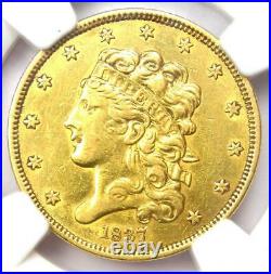 1837 Classic Gold Half Eagle $5 Coin Certified NGC XF Details (EF) Rare