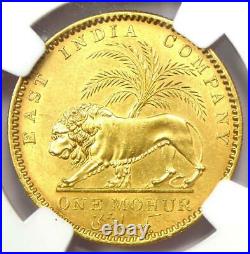 1841-C India Victoria Gold Mohur Lion Coin NGC Uncirculated Details (UNC MS)