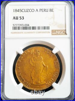 1845, Peru (Republic). Beautiful Large Gold 8 Escudos Coin. (27gm!) NGC AU-53