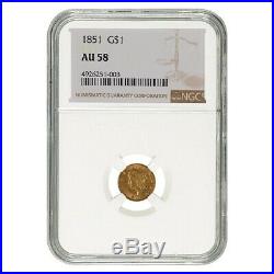 1851 $1 Liberty Head Gold Coin NGC AU 58