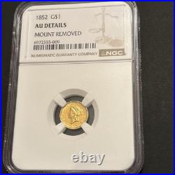 1852 NGC Gold Dollar $1 Liberty Princess Head Mount Remove AU/Detail US Coin