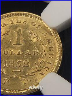 1852 US $1 One Dollar Liberty Head GOLD Coin NGC Graded MS61 Uncirculated