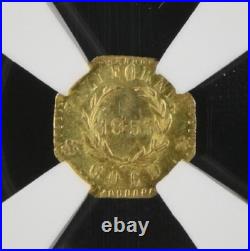 1853 California Fractional Gold, Arms of Calif #5 / NGC MS66 GEM BU / HR6