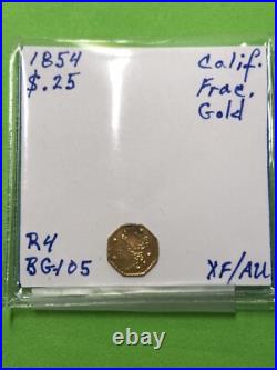 1854 25C GOLD Liberty Octagonal, BG-105, R. 4 XF/ AU CALIF. FRACTIONAL
