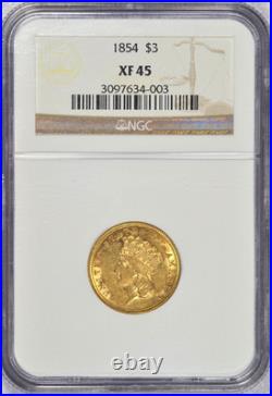 1854 $3 Three Dollar Gold Princess Ngc Xf45 Nice Coin