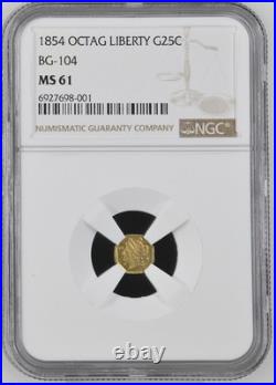 1854 G25C California Fractional Gold / BG-104 NGC MS61 / Better Period One