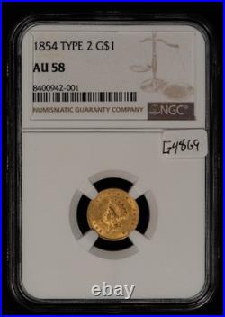 1854 G$1 Indian Princess Head Gold Dollar Type 2 NGC AU 58 SKU-G4869