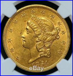 1854 SMALL DATE $20 Liberty Head Double Eagle Gold Coin (NGC AU 58 AU58)